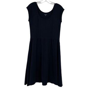 Garnet Hill Cotton Cap Sleeve Jersey‎ Knit A Line Black Dress Women's 8